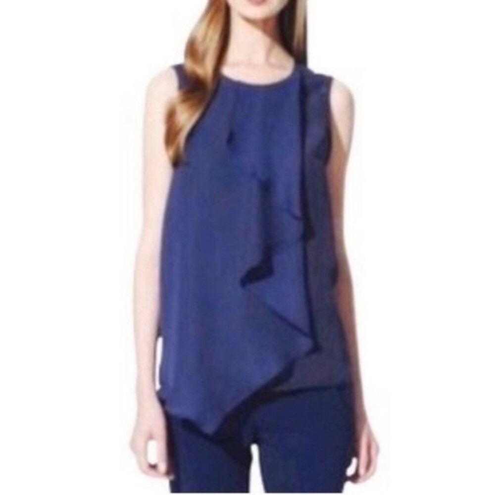 3.1 Phillip Lim Blue Sleeveless Ruffle Front Blouse Top M
